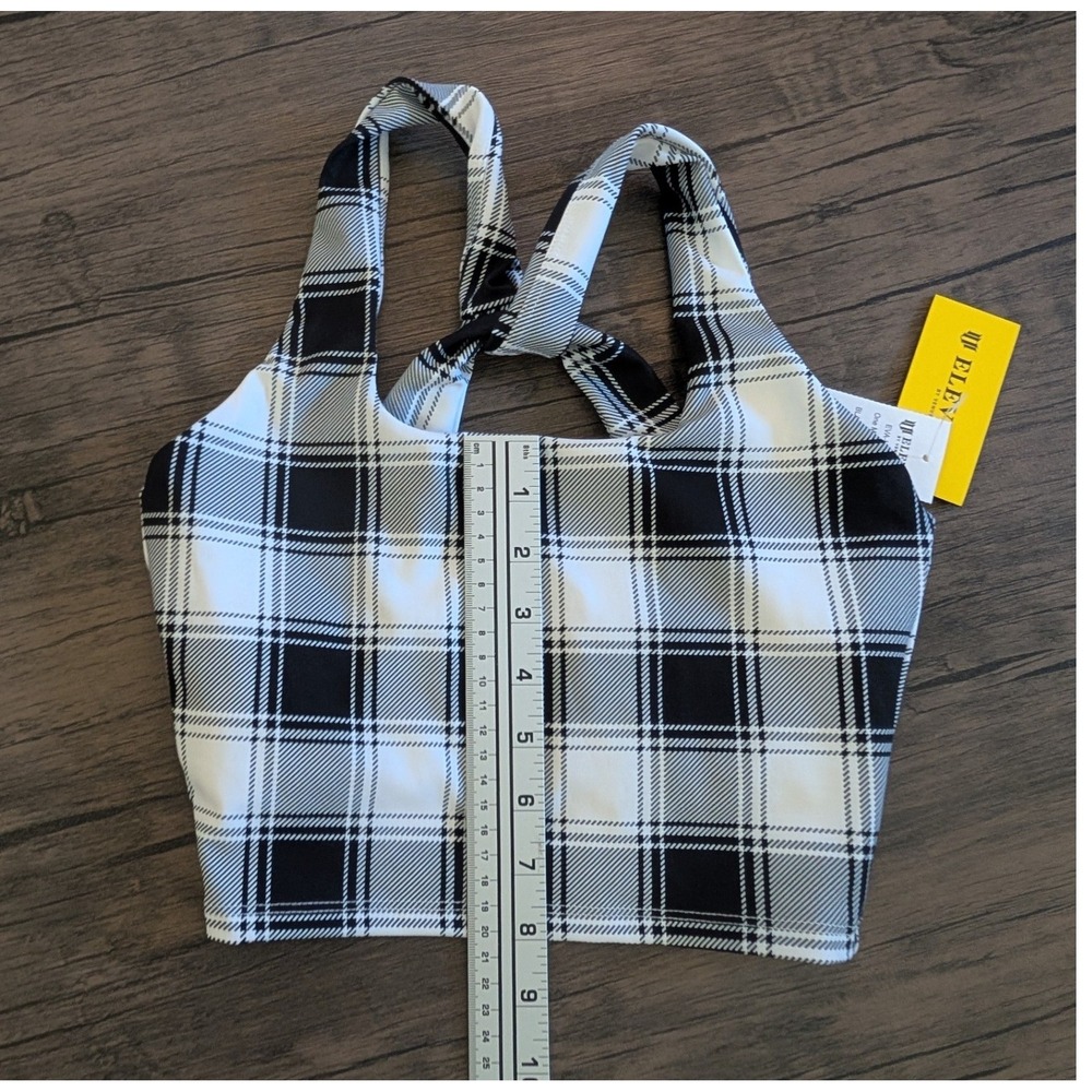 EleVen by Venus Williams One More Time Tank Black White Plaid Crop Top XS NEW - Picture 6 of 11